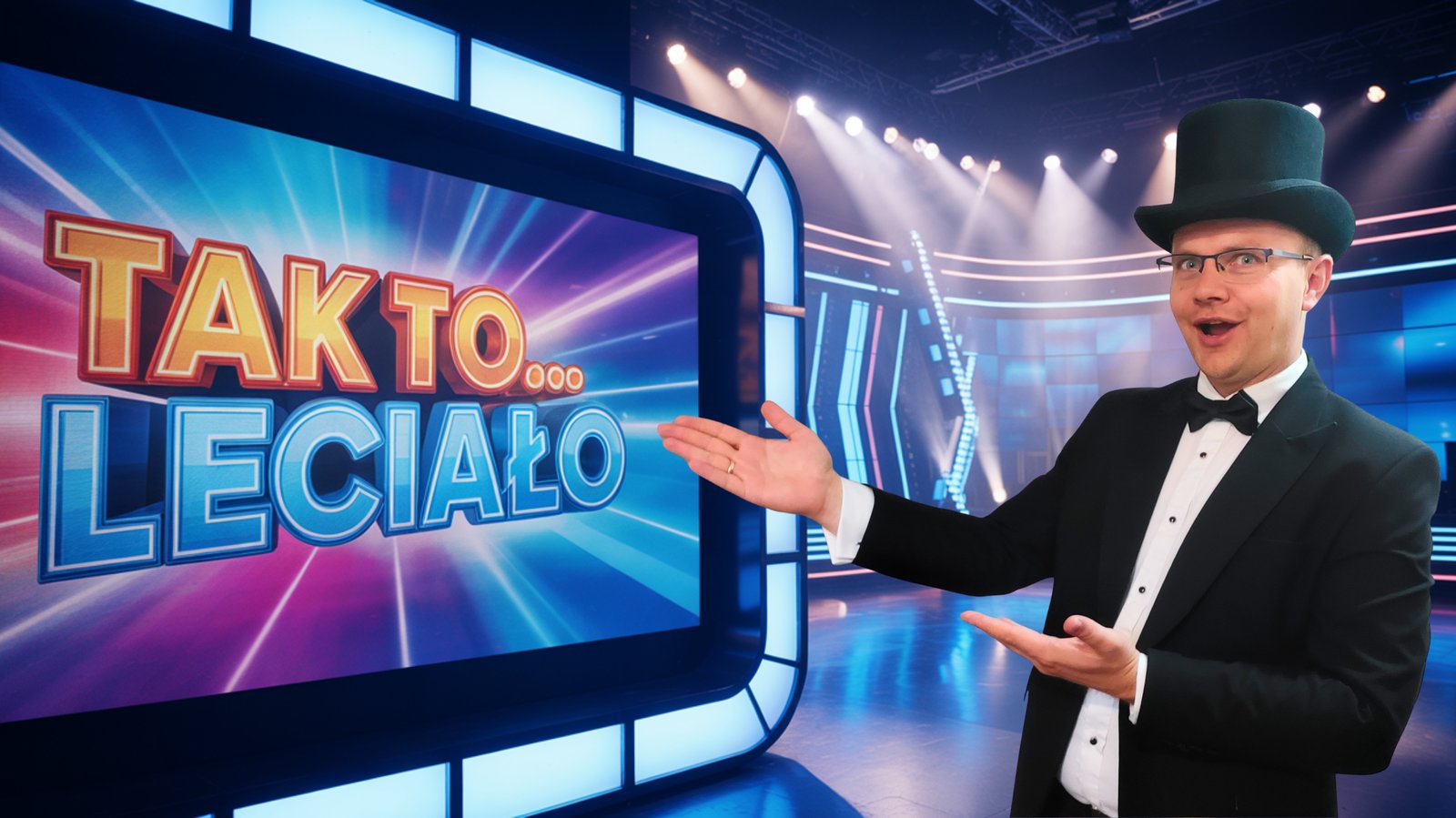 Arkadiusz Ostrowski - GameShows DJ Arek prezentujący teleturniej Tak To Leciało na scenie TV